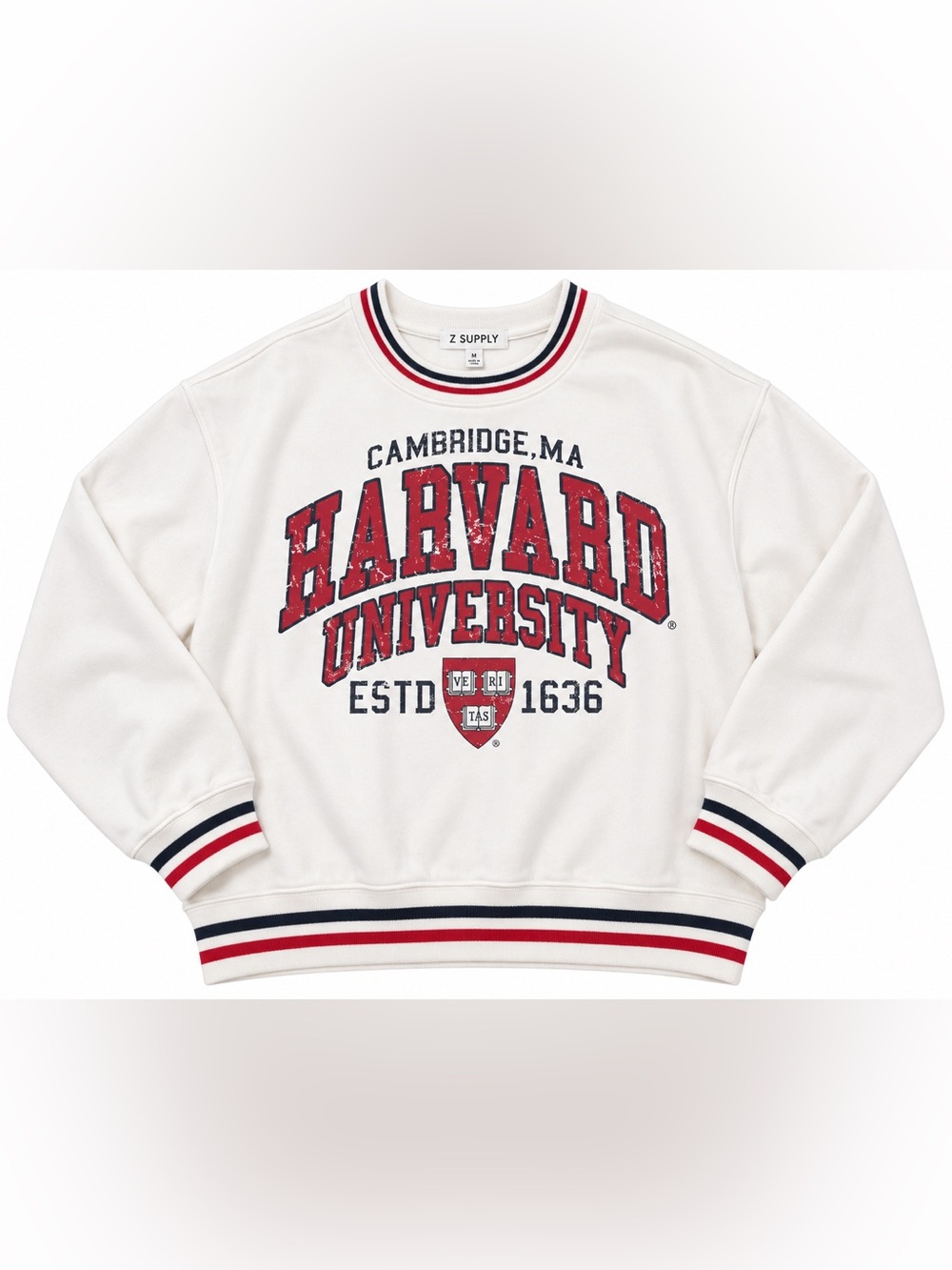 White Harvard University Crewneck Sweatshirt with Red Graphic